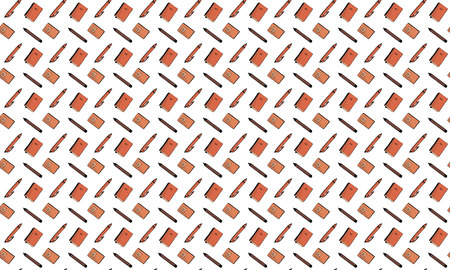 Seamless pattern. Pencils, pens, notebooks and textbooks on a white background. Vector.のイラスト素材