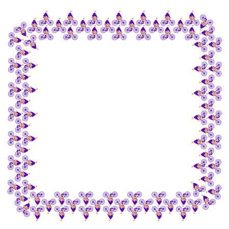 Square frame of purple-orange cyclists on a white background. Vector.のイラスト素材
