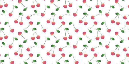Seamless pattern. Ripe whole cherry berries with berries Vector.