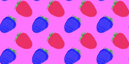 Seamless pattern. Whole raspberry and blackberry berries on a purple background. Vector.