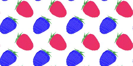 Seamless pattern. Whole juicy raspberry and blackberry berries on a white background. Vector.