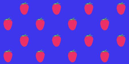 Seamless pattern. Whole raspberry berries on a blue background. Vector.