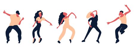 Set of five dancers on a white background. Vector.