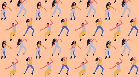 Seamless pattern of dancers dancing modern dances on a beige background. Vector.のイラスト素材