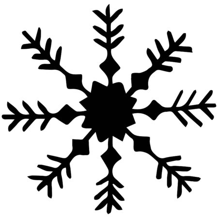 Black snowflake in scandinavian style. Winter doodle hand-drawn on a white background. Vector illustration.のイラスト素材