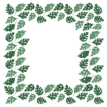 A square frame of simple leaf monstera in the Scandinavian style on a white background. Vector template for text.のイラスト素材