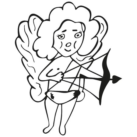 Black-white Cupid drawn by hand. Isolated coloring book. Vector.のイラスト素材