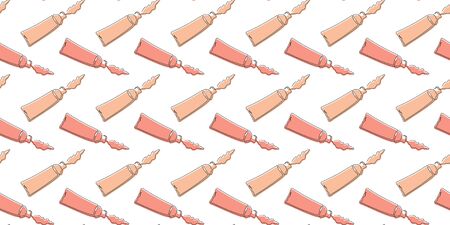 Seamless pattern tubes with cream flowing out from the outlines drawn in single lines with a substrates on a white background. Vector.のイラスト素材