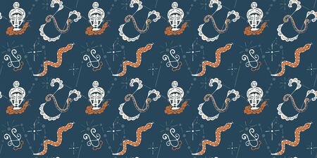 Seamless pattern on the theme of the zodiac sign Ophiuchus. Astrological symbols hand-drawn. For...