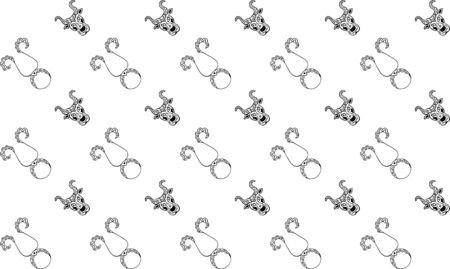 Seamless pattern for the zodiac sign Taurus in black and white colors. Ethnic bull heads and astrological symbols. Astrological texture for textiles, wallpaper, fabric and wrapping paper. Vector.のイラスト素材