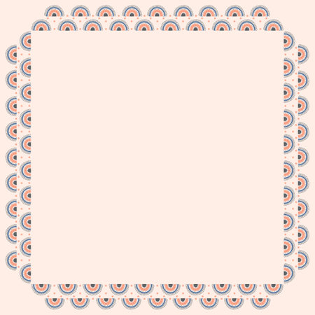 Square frame for text of stylized rainbows decorated with stars in blue, soft pink and gray colors on a beige background.のイラスト素材