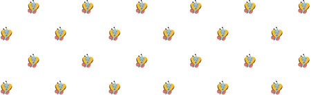 Cute seamless pattern of cartoon multicolored characters butterflies on a white background. The...