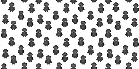 Seamless pattern of flat cute smiling cartoon western gorillas with ruddy cheeks repeating on a white background. Backdrop of cute african primates. Vector.のイラスト素材