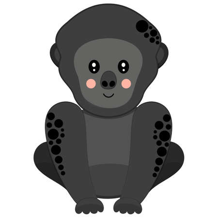 Flat cute smiling cartoon western gorilla with ruddy cheeks sitting on white background. Cute african primate for kids graphic design, sticker, logo. Vector.のイラスト素材