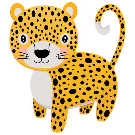 Cute cartoon stylized leopard. A single illustration of a wild animal living in the jungle on a white background. Vector.のイラスト素材