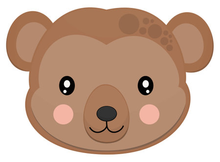 A cute face of spider monkey of light brown color with ruddy pink cheeks on a white background. A head of adored African animal. For sticker, childish apparel, icon, badge. Vector.のイラスト素材