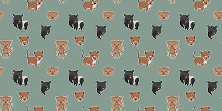 Funny seamless pattern of cartoon tapirs, South American noses, spider monkeys, and their portraits...