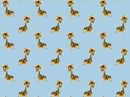 Seamless pattern of cute cartoon baby giraffes with ruddy pink cheeks and white outlines like...