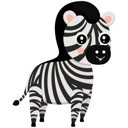 Cute little smiling cartoon zebra isolated on white background. African striped horse for children`s print and graphic design. Vector.のイラスト素材