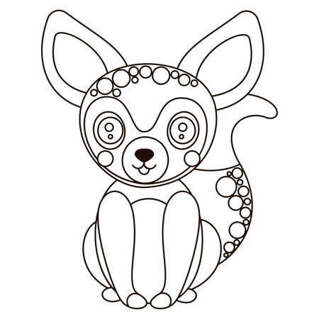 Cartoon black and white cute African fennec fox. Outline illustration of a tropical animal for printing on children's clothing, coloring book, or page. Vector.のイラスト素材