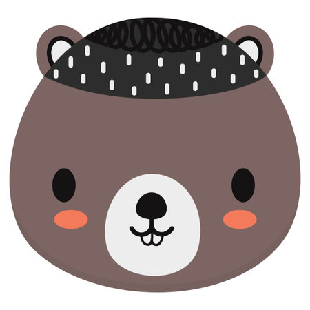 Cute isolated childish mask. Cartoon cute beaver face with ruddy cheeks on a white background. For a poster in a nursery, a baby shower, a print on clothes, card, sticker. Vector.のイラスト素材