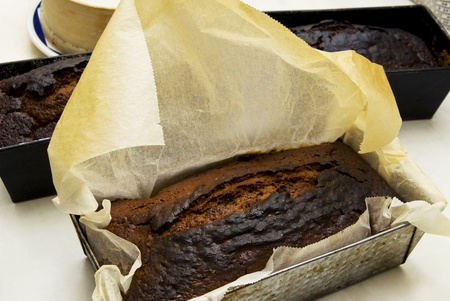 Baked gingerbread with fissured brown crust