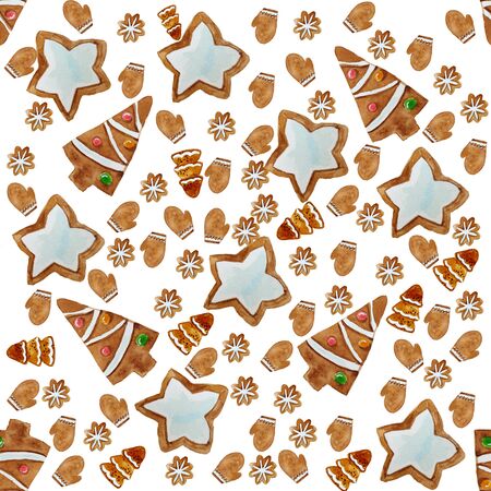 Seamless pattern with christmas ginger cookies. Christmas background, wraping paper.の写真素材