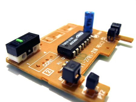 PCB with button, IC, capacitor, optron and semiconductors