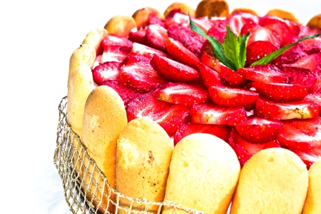 Homemade cake parfait with fresh sliced â€‹â€‹strawberries