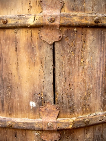 Cover of an old chest - riddled with woodwormの写真素材