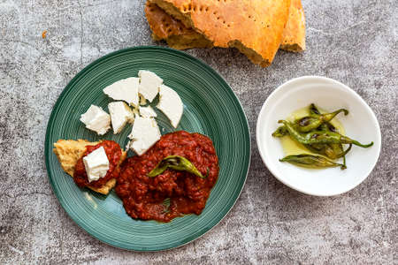 Dish of minced peppers, tomatoes and spices, cooked to a pulp - bulgarian traditional lutenitsaの写真素材