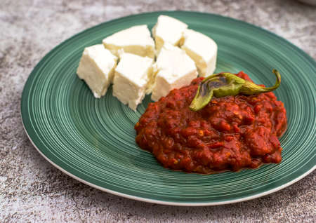 Dish of minced peppers, tomatoes and spices, cooked to a pulp - bulgarian traditional lutenitsa