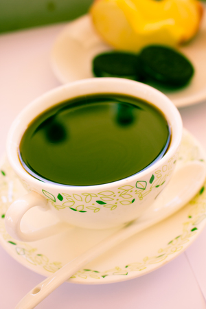 Cup of black coffee on table in the morningの写真素材