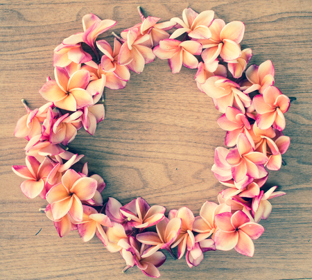Circle of bloom flowers used for background with space for textの写真素材