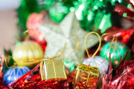 Background of Christmas party, colorful of present box and decoration for Christmas and Newyear partyの写真素材