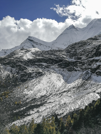 The scenery of the snow mountainsの写真素材