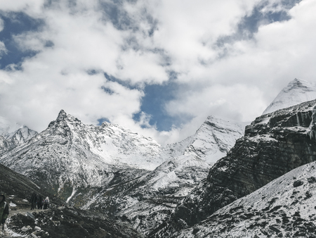The scenery of the snow mountainsの写真素材