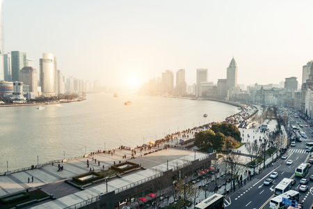 Buildings along the river in Shanghaiのeditorial素材