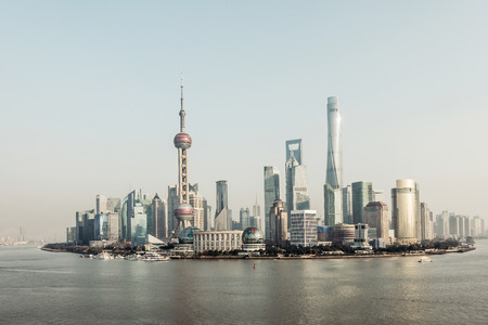 Buildings along the river in Shanghaiの写真素材