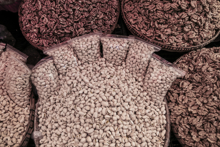 All kinds of dry nuts in the farmer's market