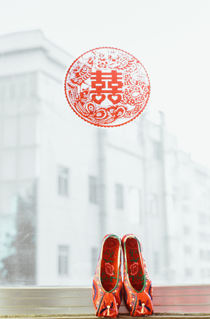 red color decoration of a traditional weddingの写真素材