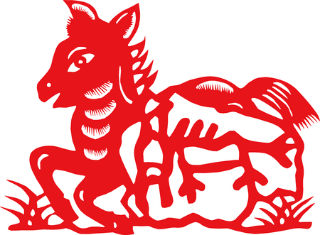 Chinese zodiac paper cut patternのイラスト素材