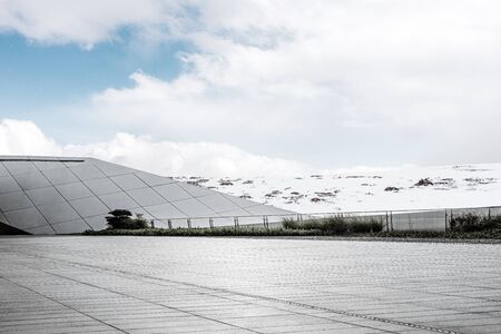 Plateau snow mountain construction road platformの写真素材