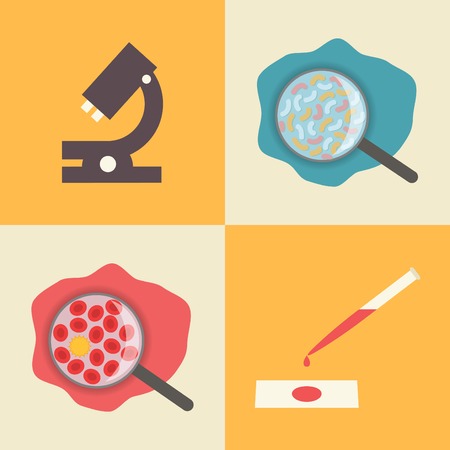 Microscope, microbes in water, blood chemical composition and blood test.のイラスト素材
