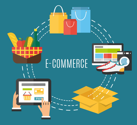 Internet shopping, online shopping, e-commerce concept. Flat design vector illustration.のイラスト素材