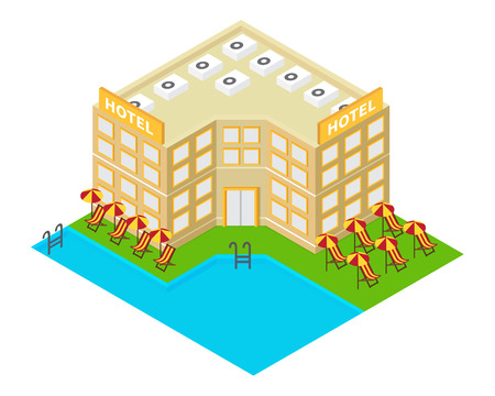 isometric hotel building icon. 3d summer holidayのイラスト素材