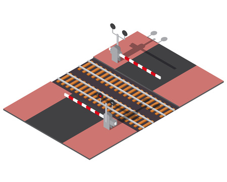 Isometric railway barriers. 3d building icon. City map elementsのイラスト素材