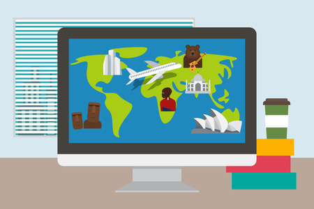 Vacation plan. Travel time. Tourism places and landmarks. illustrationのイラスト素材