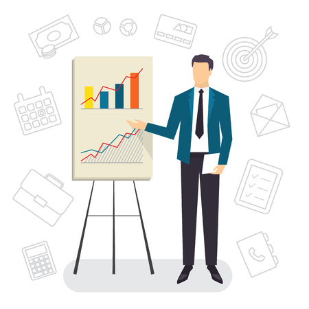 Business Coaching, project presentation with growing chart. Vector illustrationのイラスト素材