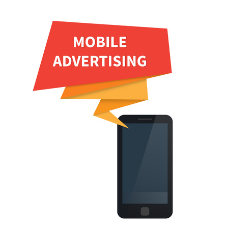 Mobile marketing. Ad on smartphone. Vector illustrationのイラスト素材